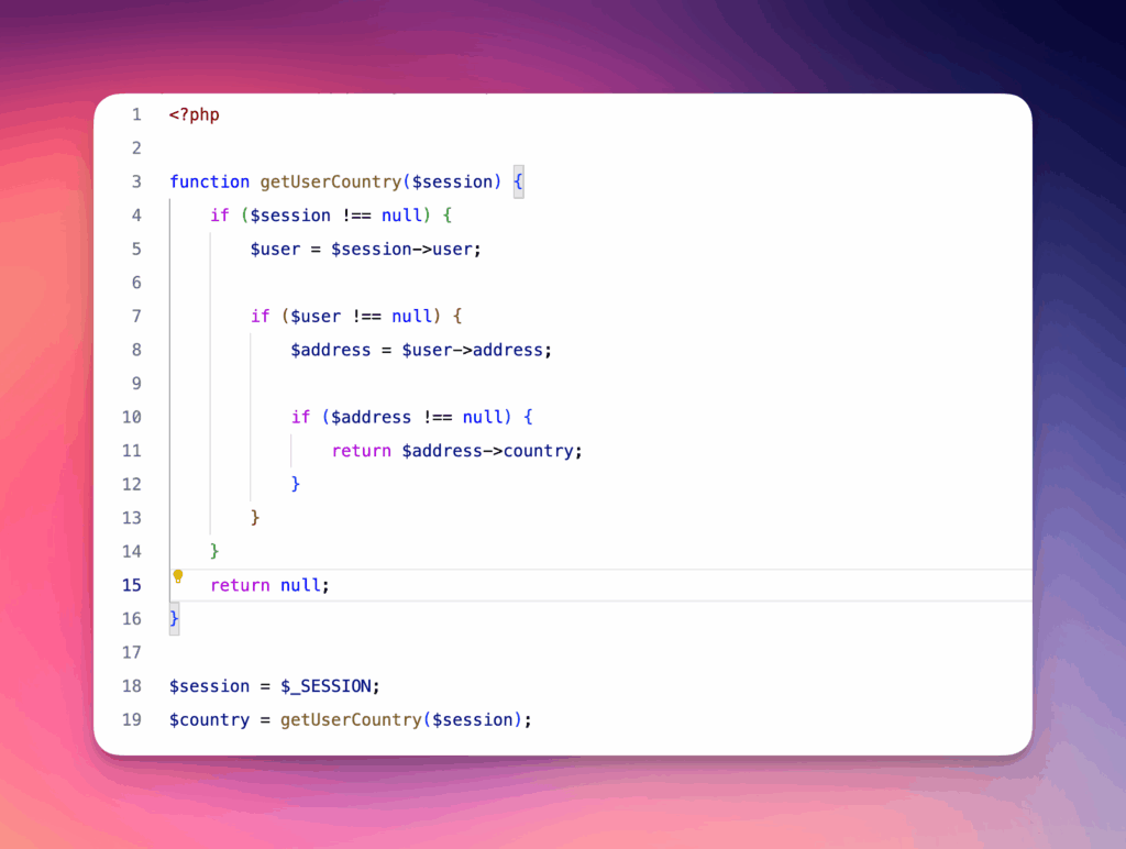 Zonder nullsafe operator veel geneste if-statements
